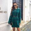Women Fall Winter New Contrast Color Plaid Long Sleeve Sweater Bottoming Loose Knitted Dresses S-L