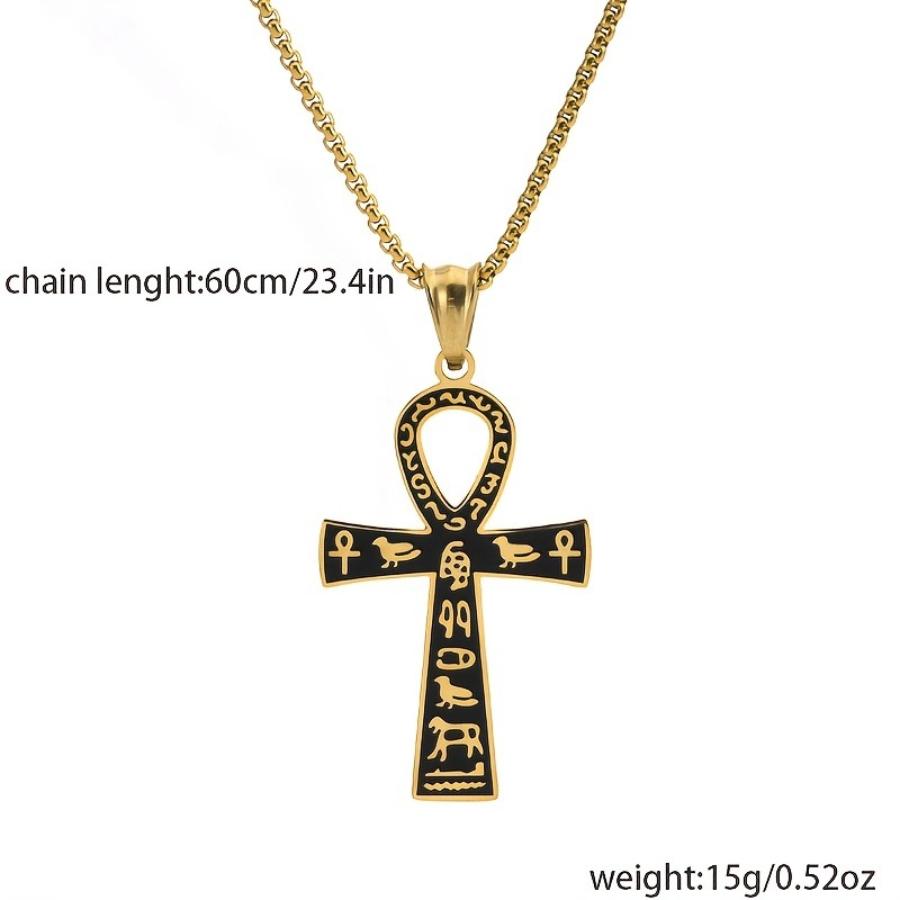 Vintage Waterproof Non-Allergic Stainless Steel Ancient Egyptian Ankh Symbol Pendant Necklace for Men | 18K Gold Plated, Suitable for Daily Wear