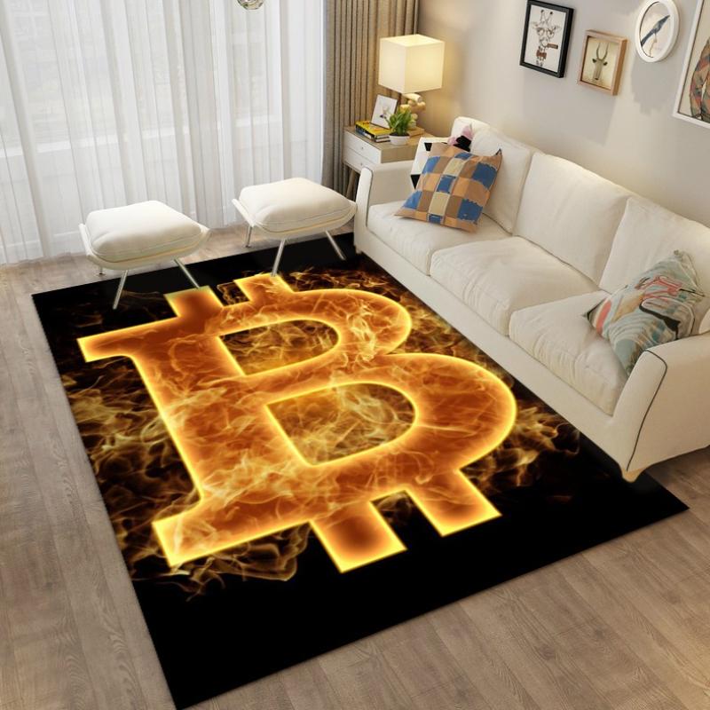 Bitcoin Carpet Bedroom Bedside Decor Rug Bitcoin 3d Floor Mat Large Cartoon Area Rug Living Room Creative Bitcoin Non-slip Mat