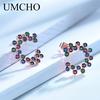 Klassische Ohrstecker Mode 925 Silber Runde Mini Ohrring Set Halbcreolen Bunte Zirkonia Damen Luxusschmuck Creolen
