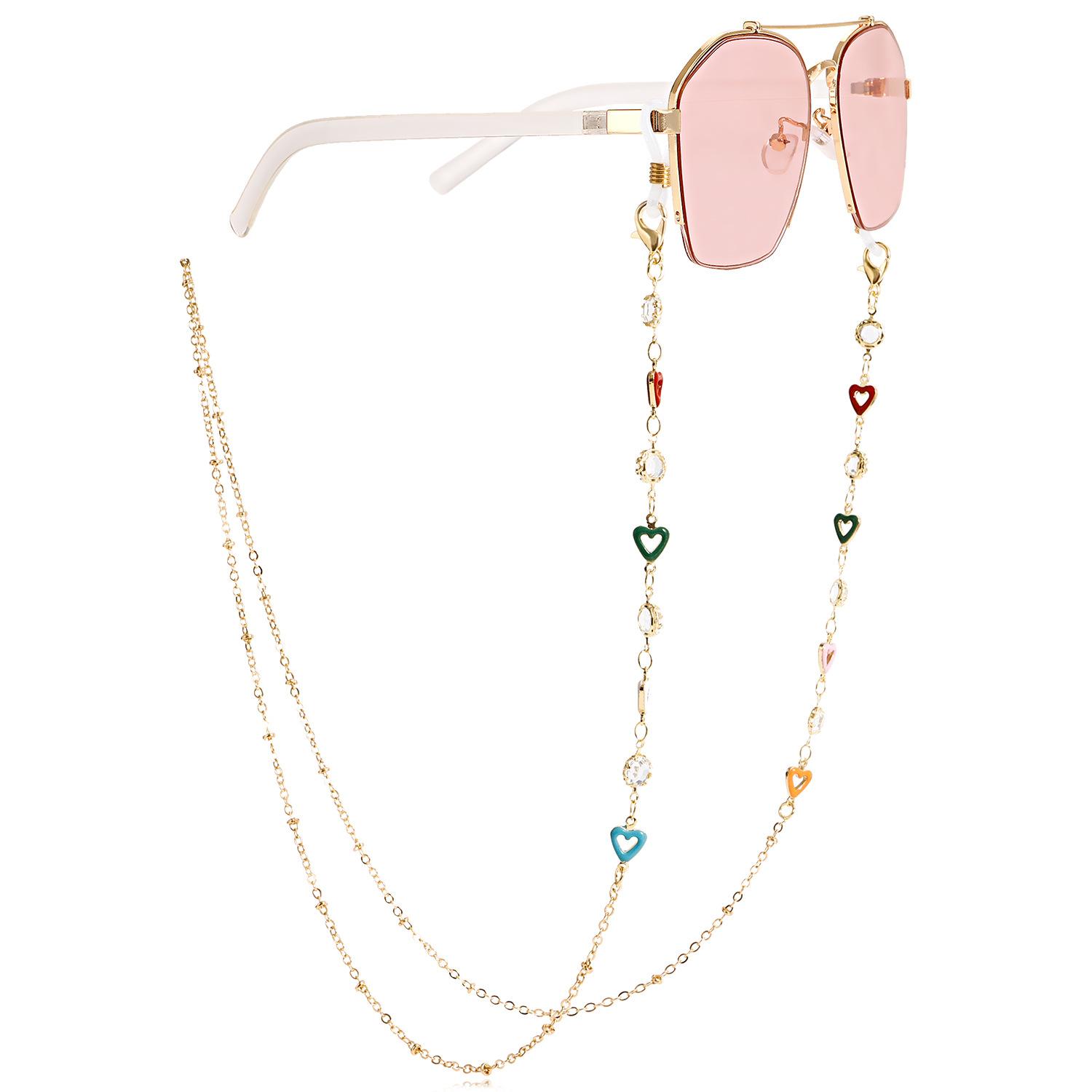 

glasses anti-skid rope, drip glaze colored love diamond-encrusted handmade chain, high-end glasses chain, mask lanyard face chain for women золотой