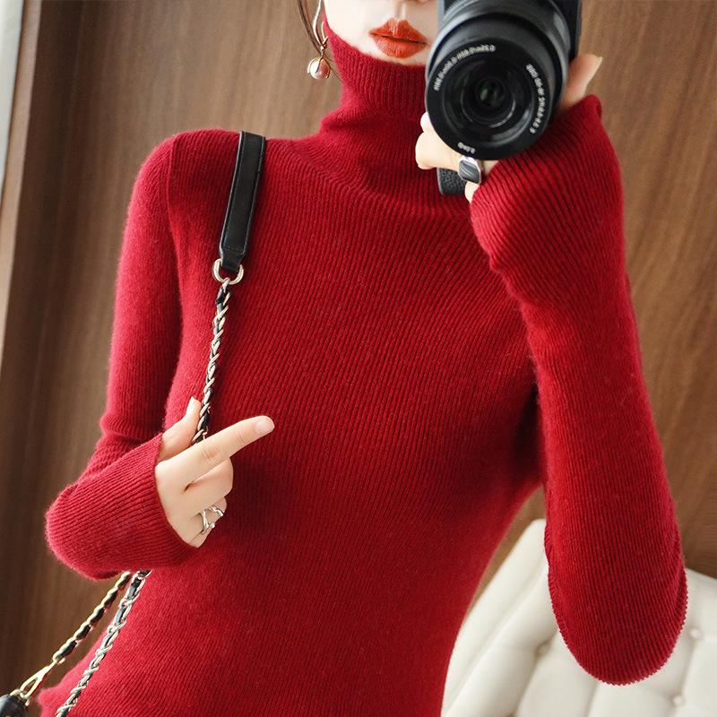 Women's Slim Fit High Neck Knit Sweater - Autumn/Winter Base Layer Pullover