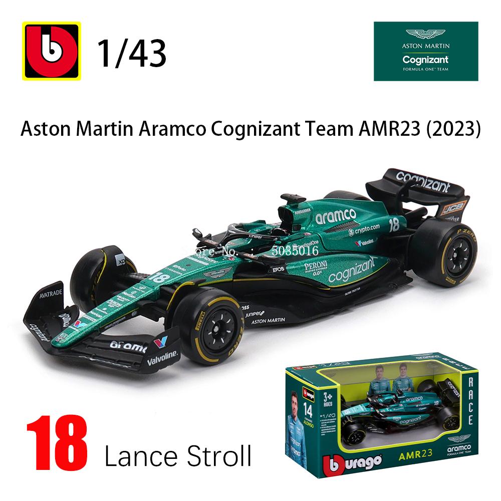 Bburago 1:43 2023 F1 Aston Martin 14# Fernando Alonso 18# Lance Strulovitch Alloy Luxury Die Casting Car Model Toy Series