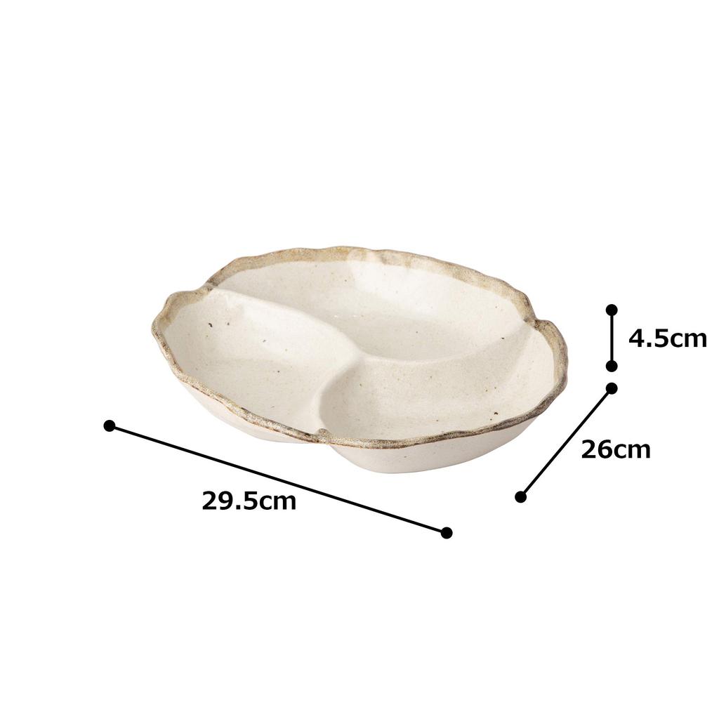 Mino Ware Partitioned Bowl, Large Appetizer Plate, White Karatsu Style, K80015