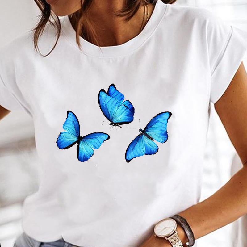 90s Women Short Sleeve Flower Floral Lovely Cute Print Tee Top Summer Fashion T-shirt Clothing Casual Lady Female Graphic T-shirt