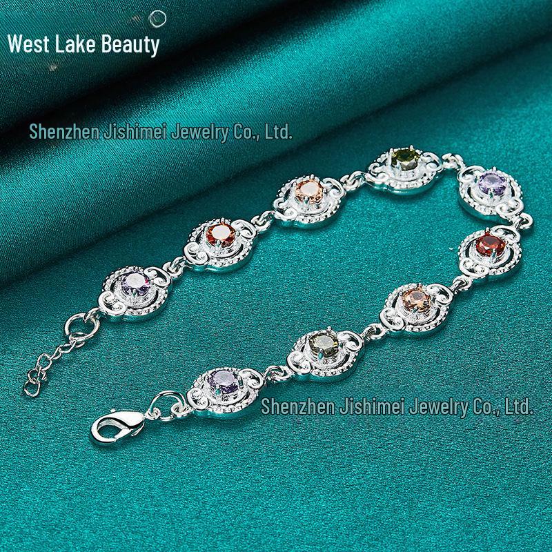 West Lake Beauty Multicolor Zircon Silver Bracelet for Women