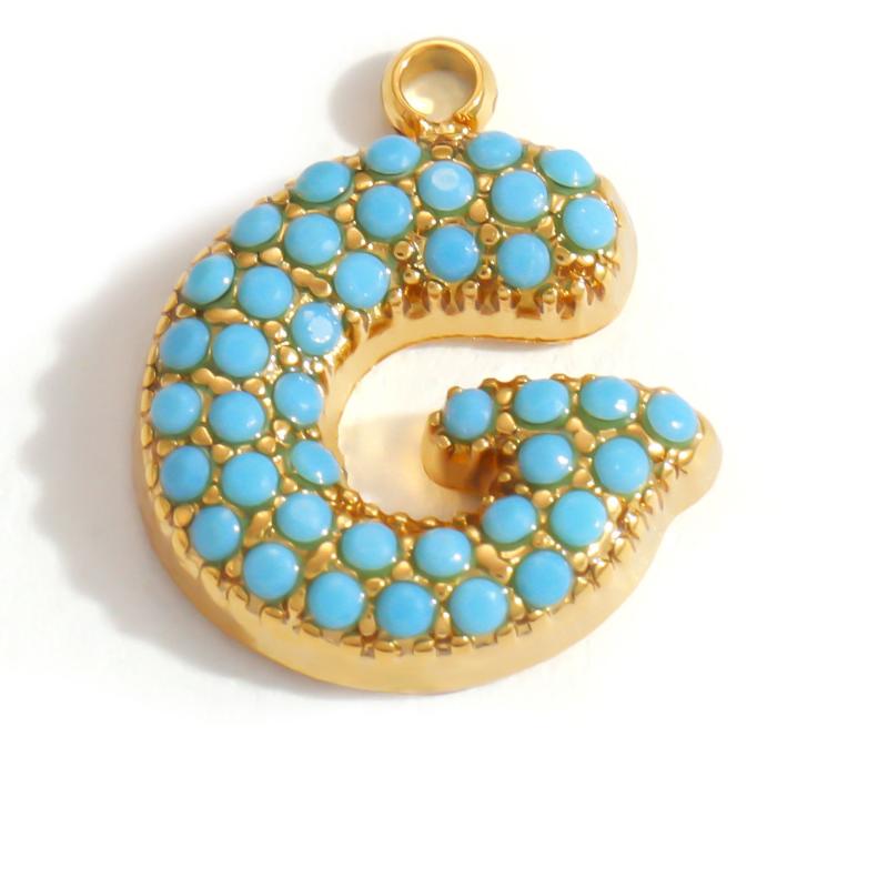 Capital A-Z Initial Letter Pendants Pave Blue Synthetic Stone Minimalist Jewelry Charm for DIY Craft Accessory