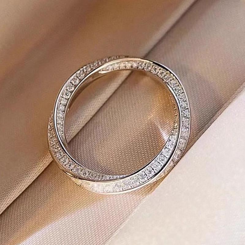 Trendy Twist Promise Rings 925 Sterling Silver Full with Cubic Zirconia Sparkling Wedding Band Accessories Hot Fashion Jewelry