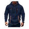 Mens Hooded Sweatshirt With Zippered Pockets Slim Fit Cotton Blend Casual Pullover