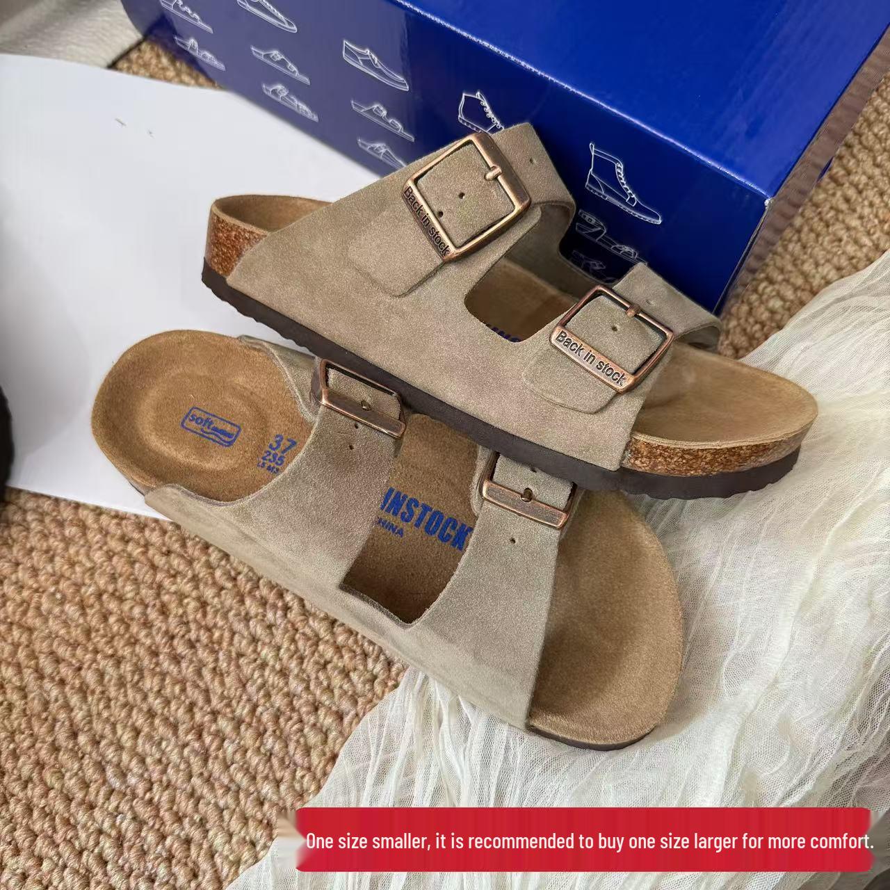 

Женские летние 2025 сандалии из пробки и коровьей кожи с двумя ремешками - Модные шлепанцы на толстой подошве 39 (Order one size larger)