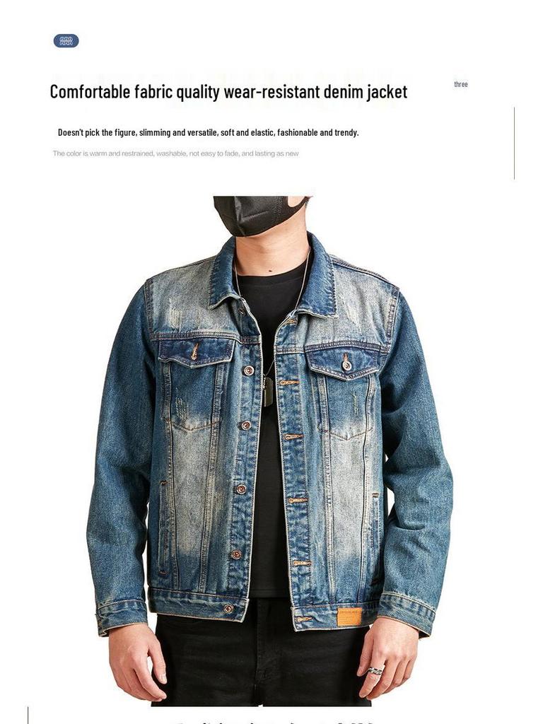 Xintang Men's 2025 American Retro Denim Motorcycle Jacket - High Street Rogue Style Streetwear