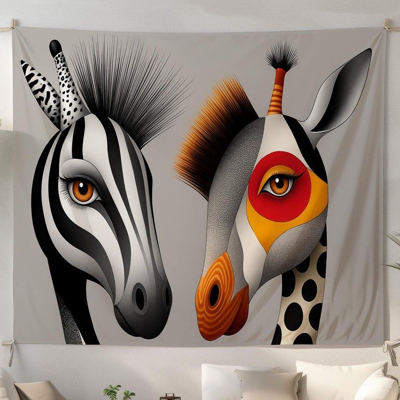 Modern zebra giraffe tapestry 75x100 чёрный
