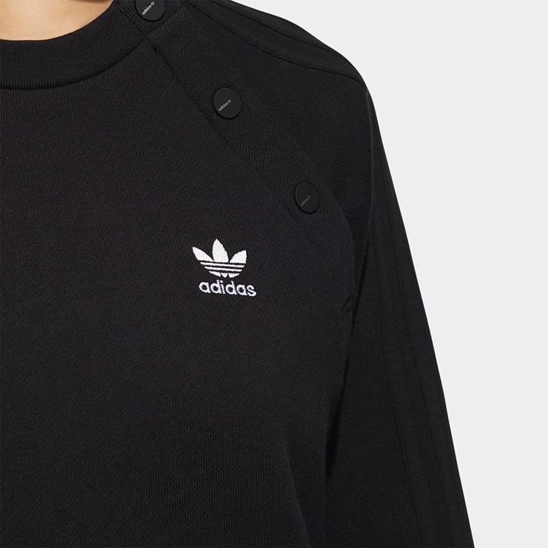 Adidas Originals Solid Logo Print Casual Sports Long Sleeve Sweatshirt Women sweatshirt Black HH9457