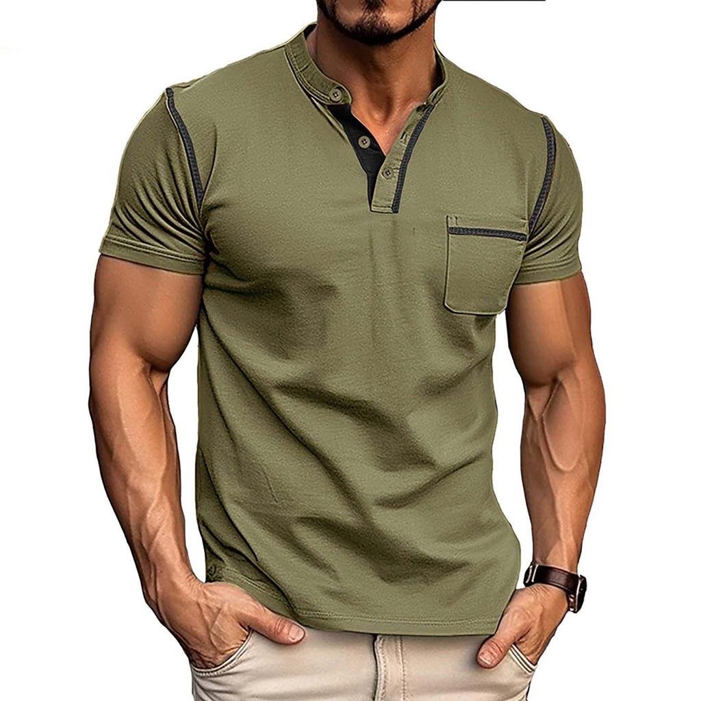 Men's Round Neck Short Sleeved Half Sleeved Base Shirt Top Fashionable Contrasting Color T-shirt