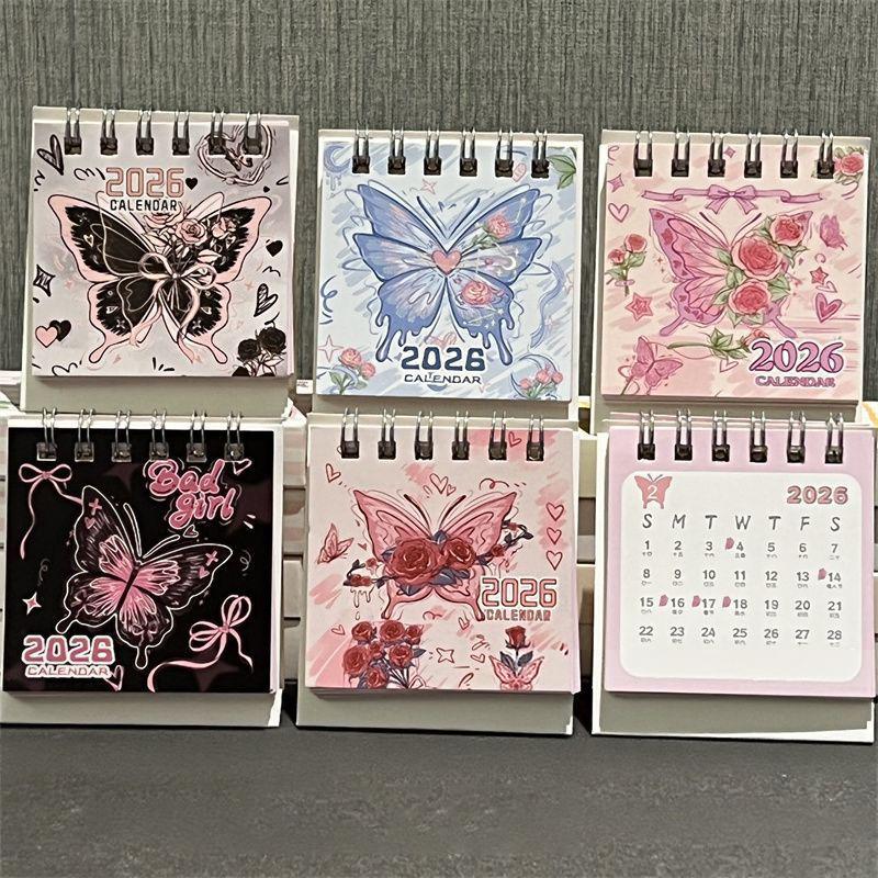 2026 Mini Desk Calendars Cute Butterfly Horse Design Paper Monthly Planner Daily Office & Personal Planning Cute Desk Decor