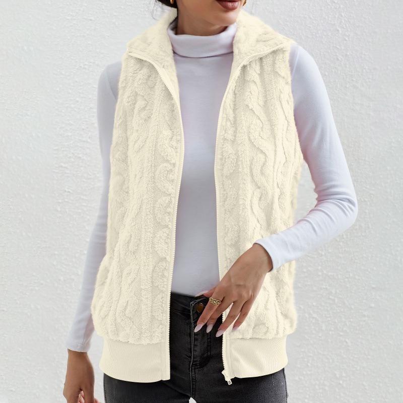 Women S Thick Fleece Sleeveless Vest Jacquard Autumn Winter Casual Top
