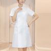 Women's Fashion Bias Lapel Standing Neck Short Sleeve Solid Color  Uniform Dresses