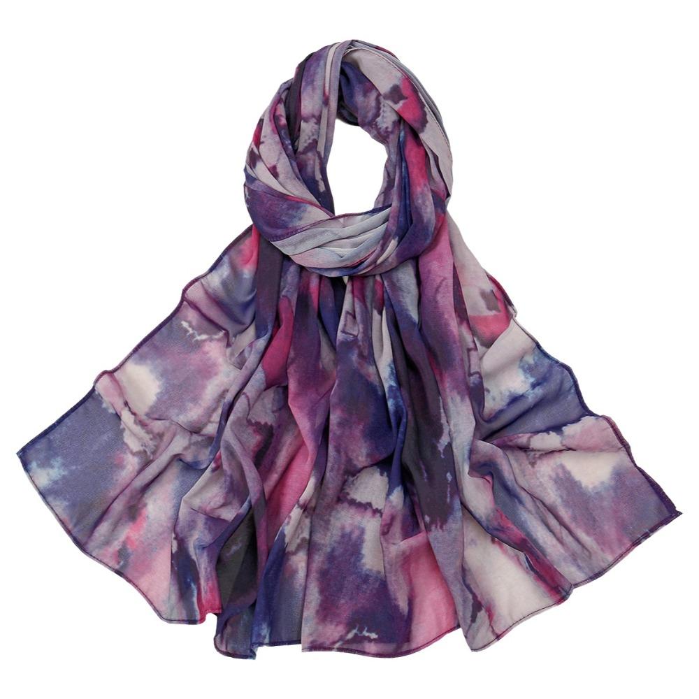 Ethnic Watercolor Painting Scarf Breathable Tie-dyed Scarf Colorful Satin Scarf  Head Wear
