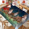 2D Flat 1pc Santa Sleigh Pattern Tablecloth, Winter Holiday Tablecloth, Christmas Decoration, Machine Washable Polyester Fabric, Suitable for Home, Ki