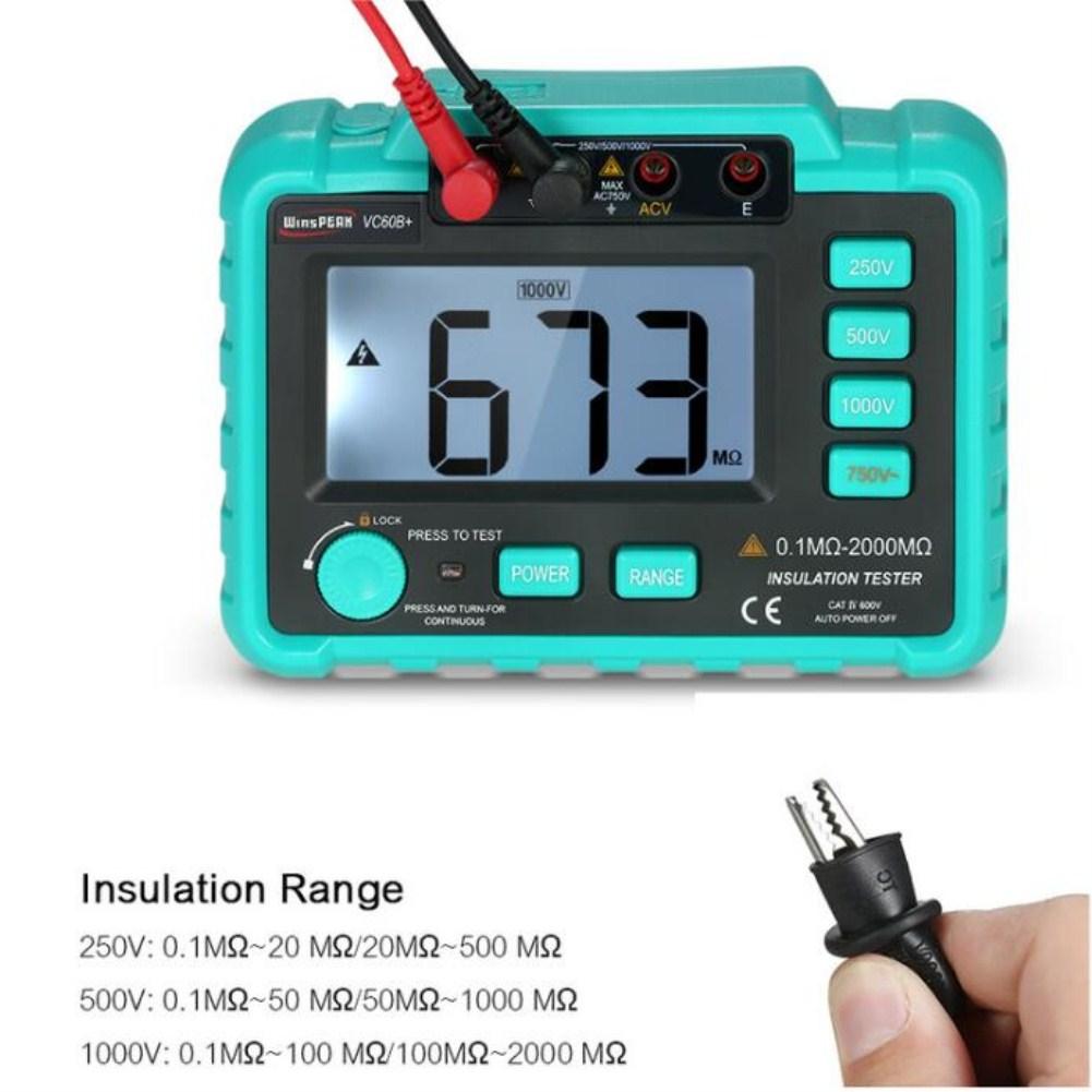 VC60B+ 1000V Digital Auto Range Insulation Resistance Meter Tester Megohmmeter  High Voltage LED Indication 1999 Counts