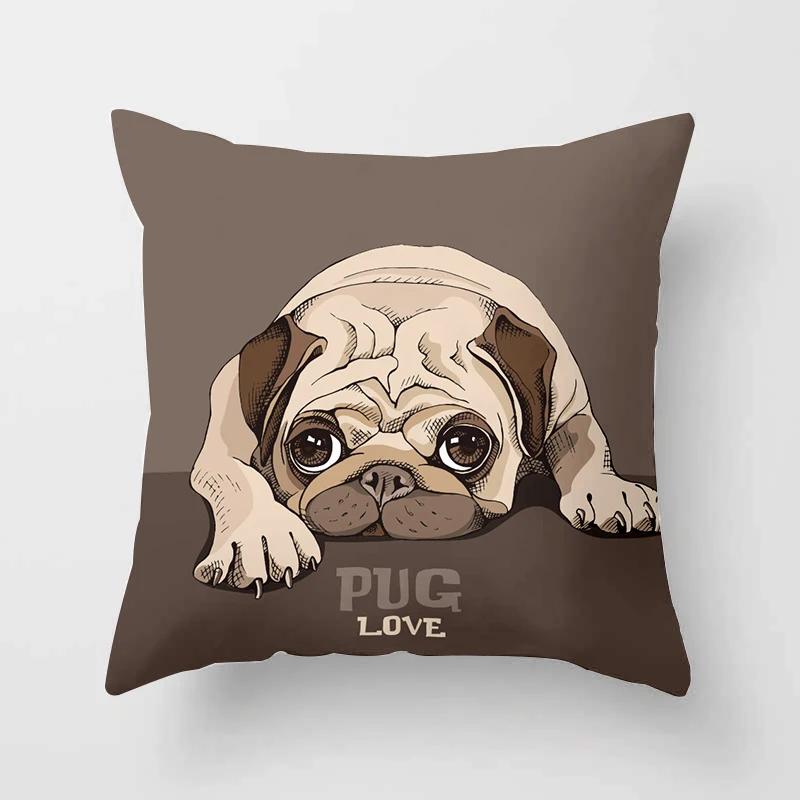 Cute Pug Bulldog Sofa Decorative Cushion Covers Pillowcase For Living Room Personalized Polyester Pillow Case 45*45 Home Decor