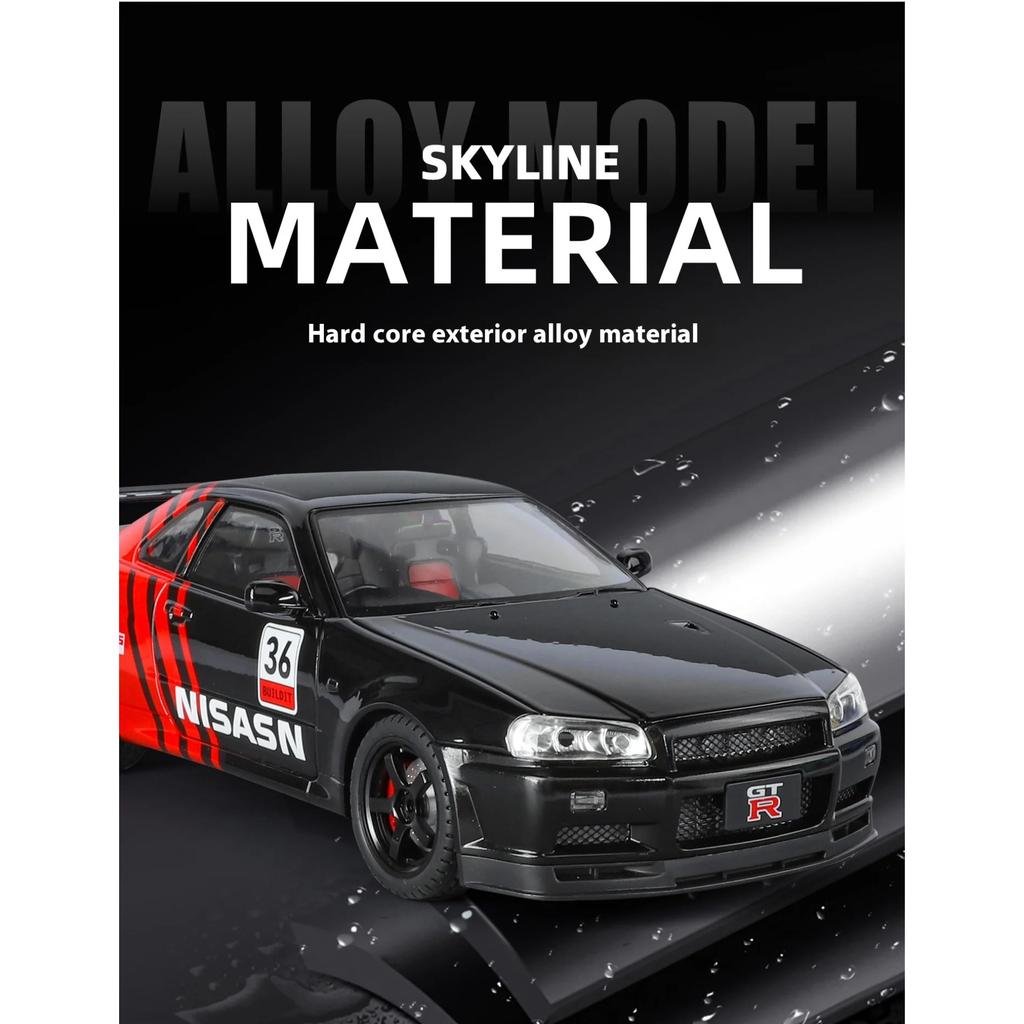 1/18 Nissan R34 GTR Oversized Collectible Ornaments  Alloy Die-cast GTR Car Model Tires Detachable DIY Racing Model Boy Gift