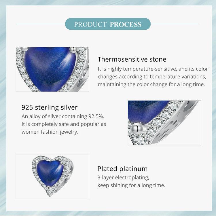 WOSTU 925 Sterling Silver Heart Shape Thermosensitive Stone Charm Beads for Women Girls Bracelet & Bangle DIY Jewelry