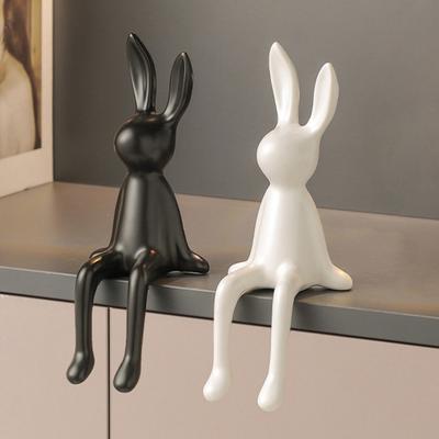 Keramik-Hasenfigur, sitzende Kaninchen-Skulptur, minimalistische Hasenstatue für Theke, Schreibtisch, Bücherregal, Home Bar, Büro-Dekoration