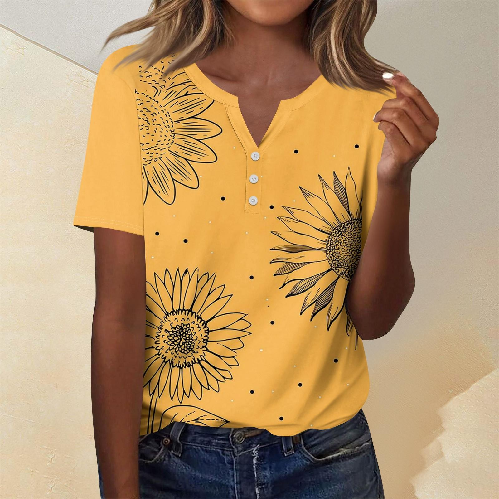 

Женская мода повседневный короткий рукав цветочный принт топ XXL оранжевый