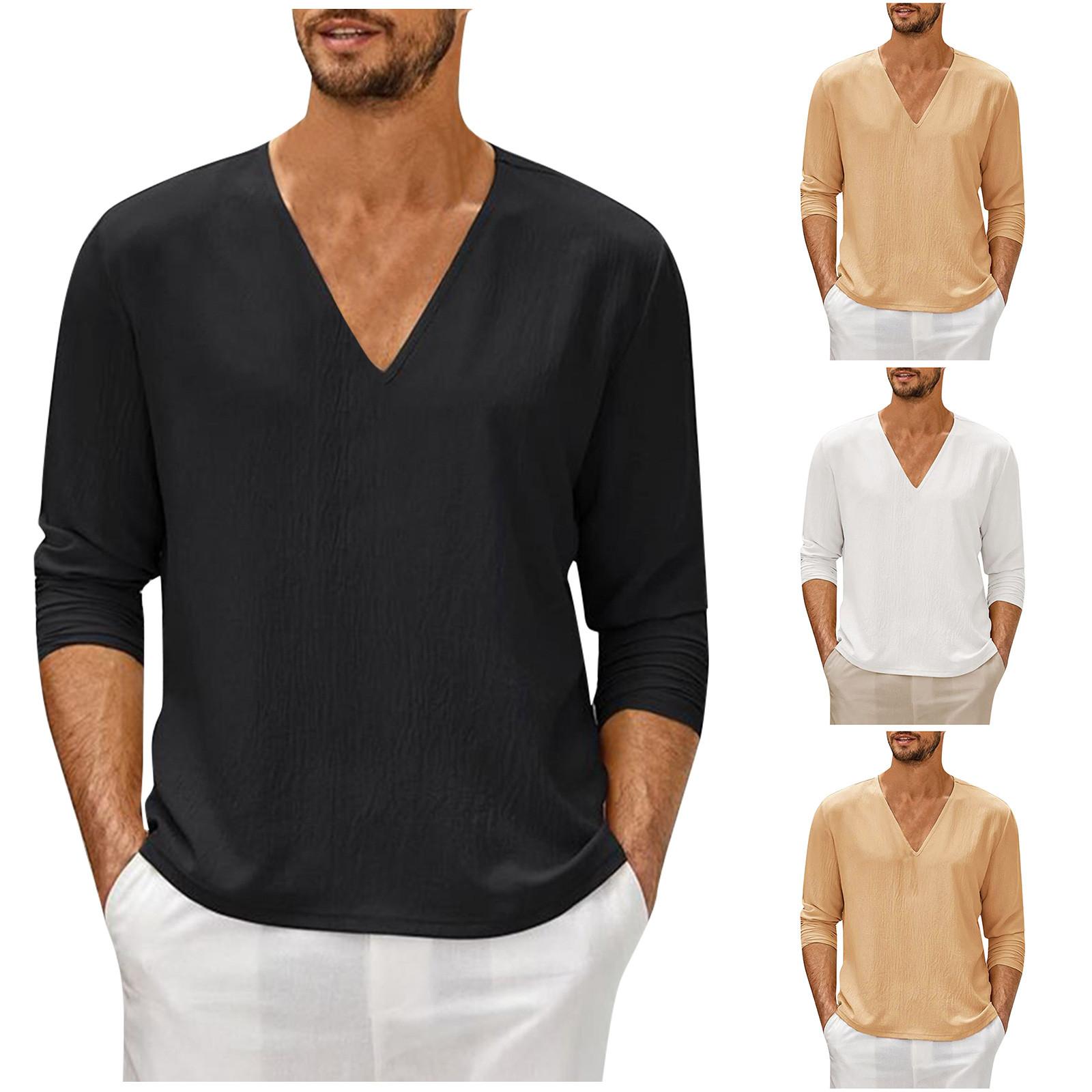 

Мужская футболка с длинными рукавами и v-образным вырезом, модная повседневная футболка соответствующего цвета