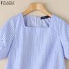 ZANZEA Women Square Collar Short Sleeve Casual Grid Print Blouse