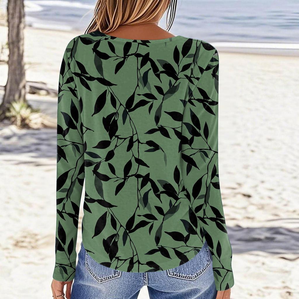 Women's Fashionable Casual Printed Long Sleeved Round Neck Top Round Neck Top Top