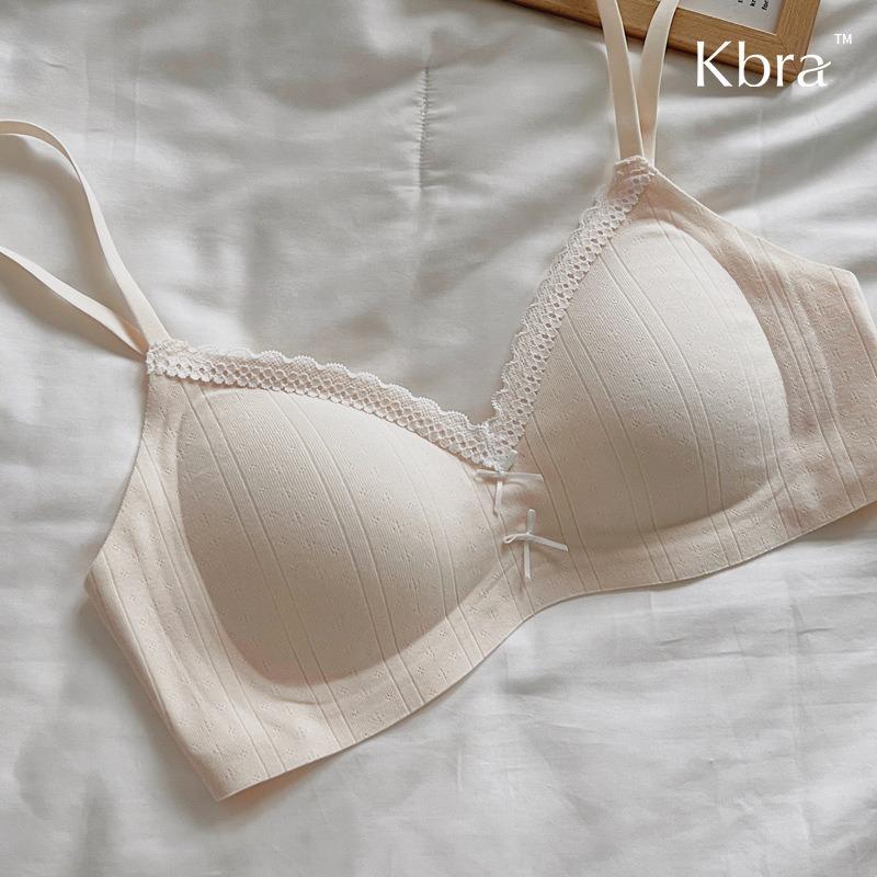 The same floral lace edge V-neck underwear, women's small breasts gathered and supported, sub-breasts breathable bra cover thin