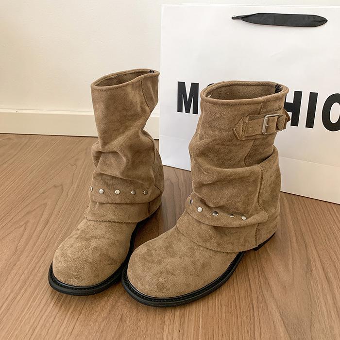

Coarse heel tube pants tube Martin boots women s shoes 2025 autumn and winter new thin pile boots with skirt short boots 40 хаки