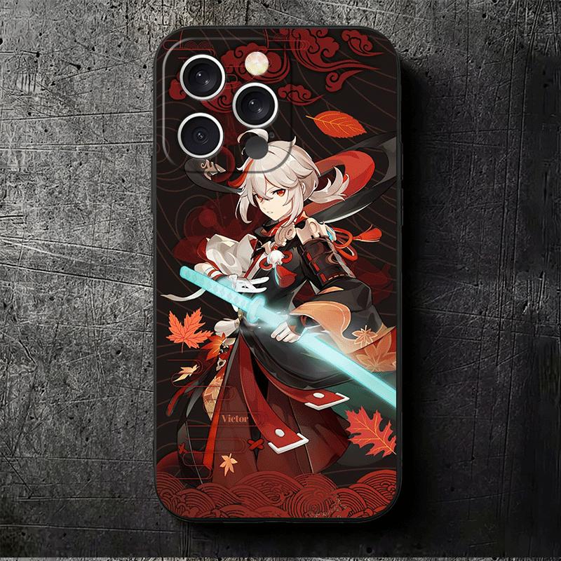 Genshin Impact Kazuha Soft Phone Case for iPhone 16 16E 17 Air 15 Pro Max 14 Plus 13 Mini 11 12 7 Black Cover Back Shell