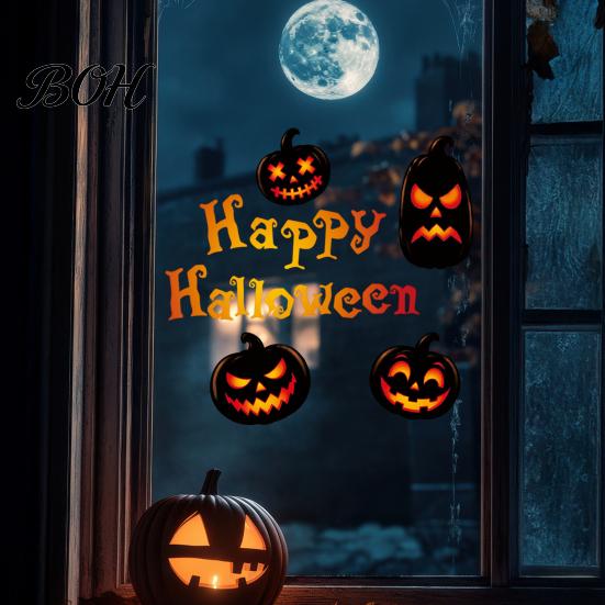 Scary Theme Party Ornaments Halloween Static Cling Window Decals, Spooky Pumpkin Bat Stickers, Self Clings Adhesive Removable Glass Decor for