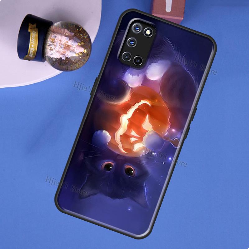 Cute Cat Pumpkin Halloween Case For OPPO A74 A94 A54 A57 S A77 A76 A96 A52 A72 A91 A93 A5 A9 A31 A53 A15 A16 A17 Cover