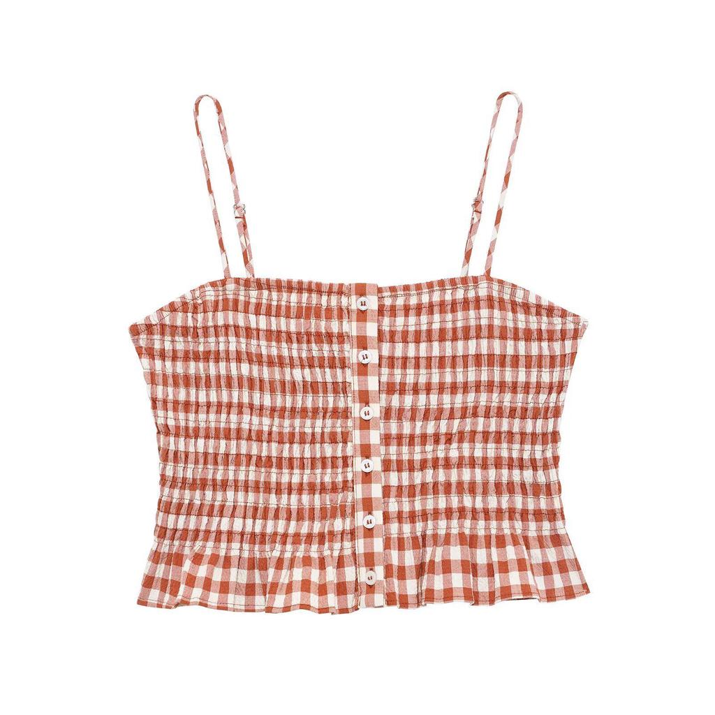 Spring 2025 European & American Style Women's Plaid Camisole Top and Midi Skirt Set