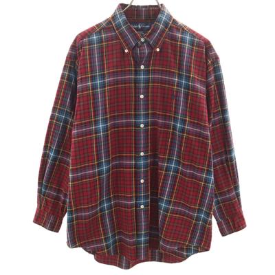 Check Pattern Long Sleeve Button Down Shirt L Red Men's Used