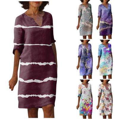 Women's Summer Vintage Print V-neck Half-sleeve Dress Light Breathable Dress