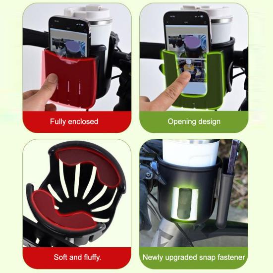 Baby Stroller Cup Holder 360 Degrees Heavy Duty Lightweight Anti-slip 2-In-1 Universal Bike Scooter Water Bottle Mount Rack with Phone Holder