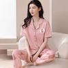 New pajamas women's summer short-sleeved trousers 100% pure cotton thin women's casual lapel mother loungewear set summer