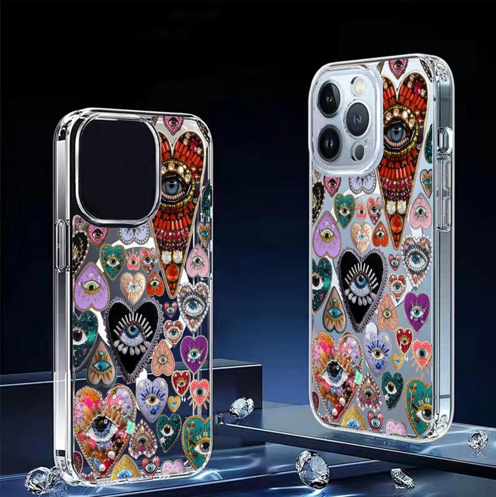 Colorful Heart Eyes Magnetic Case for iPhone 15/16/17 Pro Max: Transparent Full Coverage