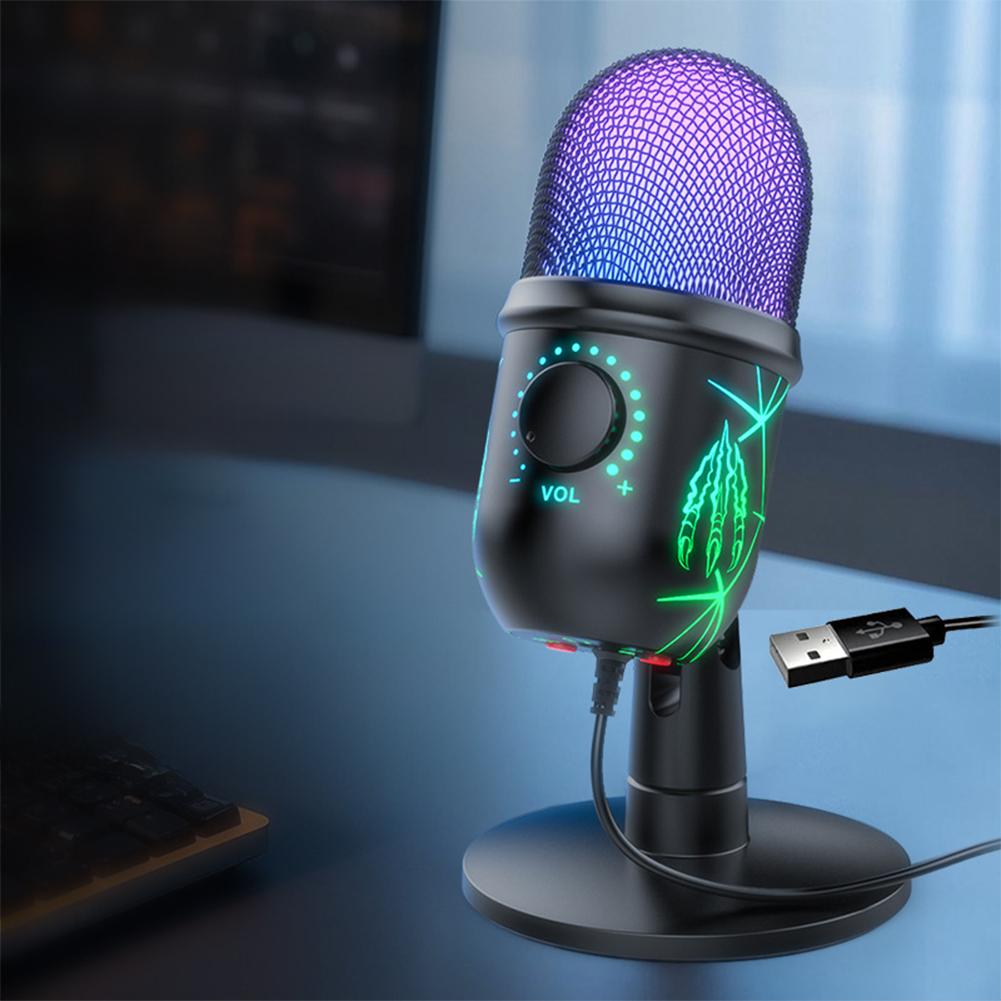 USB Microphone for Live Streaming Karaoke V5 Noise Cancelling Gaming Condenser Microphone with Mobile Phone Standphone
