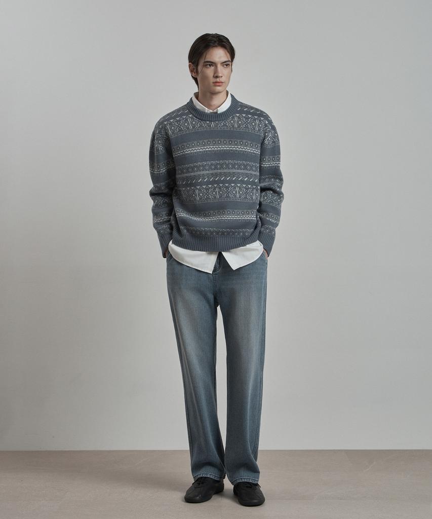 WORK ON BODY OFF Decor Semi-Overfit Fair Isle Knit [Blue]