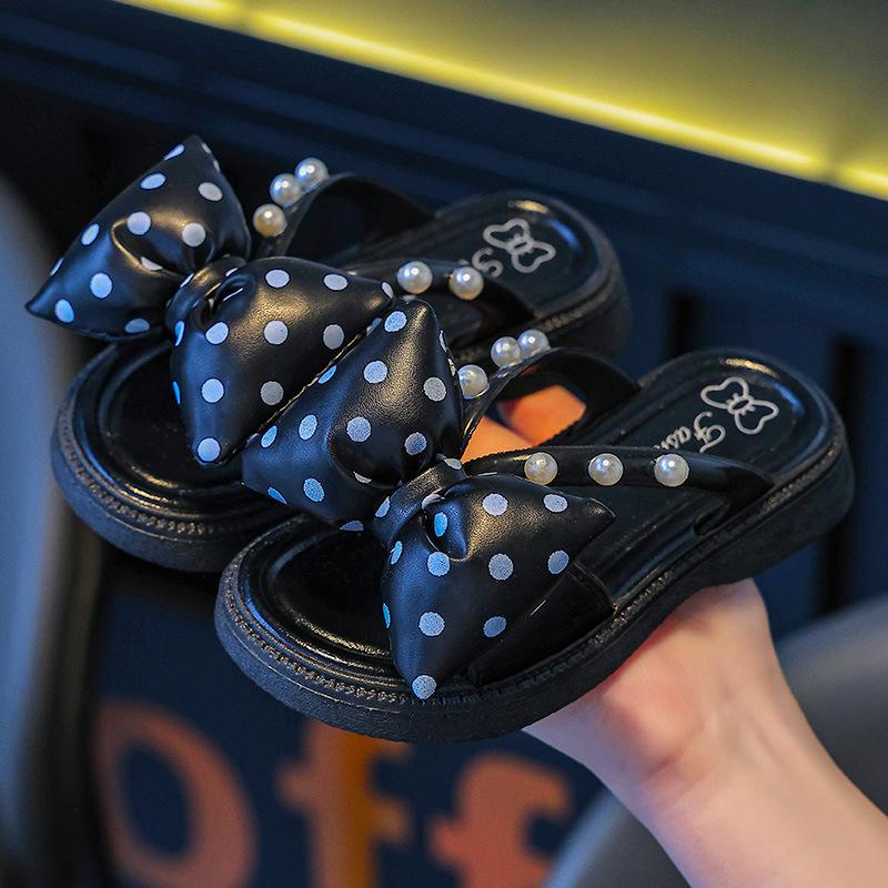 Girls' Summer Slippers for Toddlers, Indoor Non-Slip Home Slippers for Girls, Children's Bowknot Parent-Child Sandals, New Model
