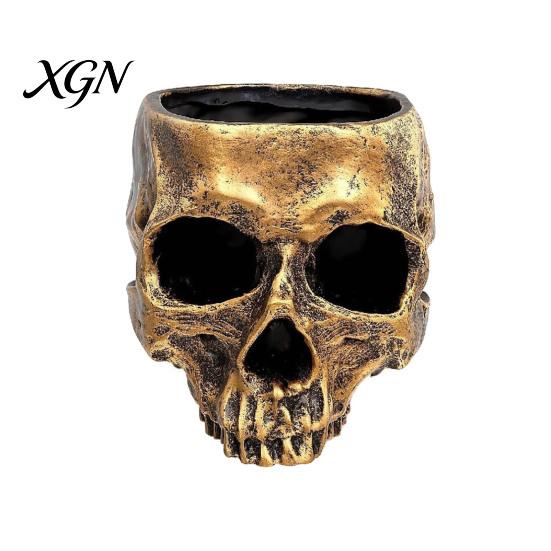 Retro Distressed Skull Decor Planter, Resin Head Flower Pot, Halloween Candy Bowl, Spooky Unique Gothic Gifts Decoration for Tabletop Home Bar Office