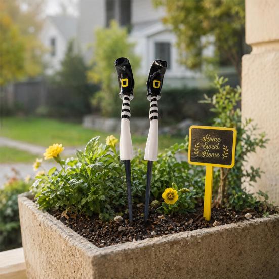 huaqianguhh 1 Pair Witch Legs Planter Decorations, Plastic Leg Insert Ornaments, Halloween Flower Pot Decoration for Outdoor Indoor Potted Plants