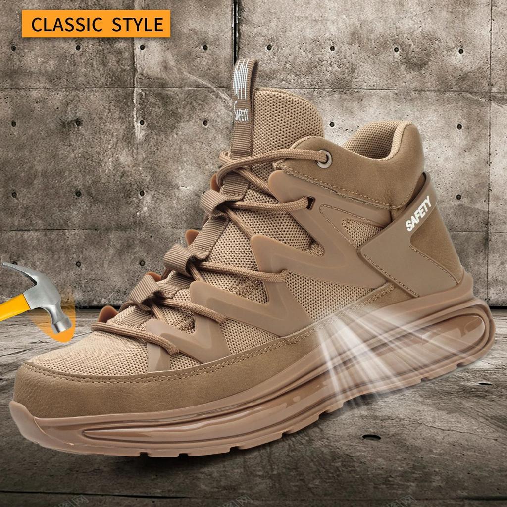 Men's Steel-Toe Safety Shoes Anti-Crush Puncture-Resistant Breathable Soft Upper Fashionable Outdoor Work Boots for Workshop