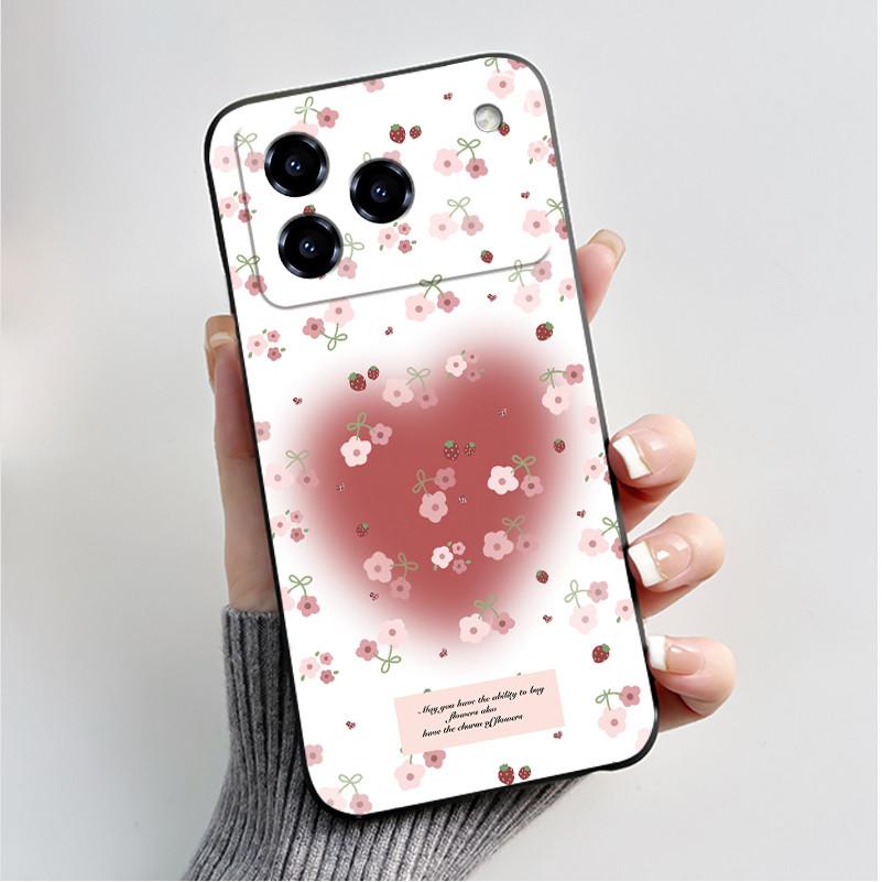Printing Pattern Case For ZTE Blade A76 4G Z2474 Soft Silicone Black Shell Cover Cute Flower Cartoon Casing